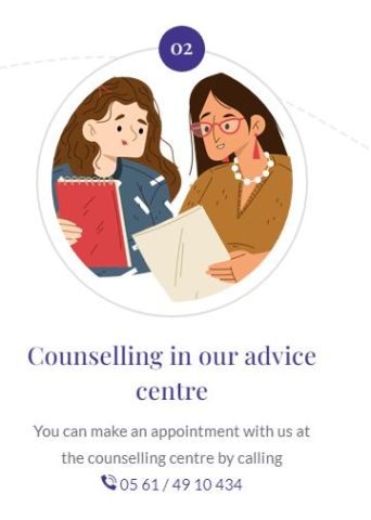 Counselling in our advice centre 0561 49 10 434